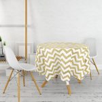Zigzag Altın Kabartma Desenli Modern Tasarımlı Yuvarlak Masa Örtüsü - Çap 140cm Realhomes