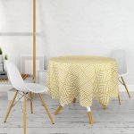 - MasaYuv-3266-Gorsel2 - Realhomes Geometrik Altın Kabartma Desenli Özel Tasarım Yuvarlak Masa Örtüsü - Çap 140cm Realhomes