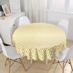 Altın Renkli Geometrik Desenli Özel Tasarım Yuvarlak Masa Örtüsü - Çap 140cm Realhomes