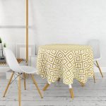 Altın Renkli Geometrik Desenli Özel Tasarım Yuvarlak Masa Örtüsü - Çap 140cm Realhomes