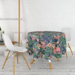 - MasaYuv-3309-Gorsel2 - Realhomes  Lacivert Zeminli Leopar Özel Tasarım Yuvarlak Masa Örtüsü - Çap 140cm Realhomes