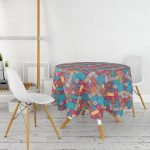 - MasaYuv-3311-Gorsel2 - Realhomes  Geometrik Etnik Desenli Özel Tasarım Yuvarlak Masa Örtüsü - Çap 140cm Realhomes