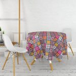 - MasaYuv-3316-Gorsel2 - Realhomes  Realhomes Kareli Etnik Desenli Özel Tasarım Yuvarlak Masa Örtüsü - Çap 140cm Realhomes