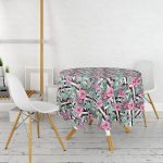 Geometrik Zeminde Çiçek ve Kaktüsler Özel Tasarım Yuvarlak Masa Örtüsü - Çap 140cm Realhomes