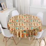 - MasaYuv-3321-Gorsel1 - Realhomes  RealHomes Afrika Etnik Desenli Dijital Baskılı Modern Yuvarlak Masa Örtüsü - Çap 140cm Realhomes