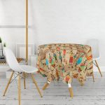 - MasaYuv-3321-Gorsel2 - Realhomes  RealHomes Afrika Etnik Desenli Dijital Baskılı Modern Yuvarlak Masa Örtüsü - Çap 140cm Realhomes