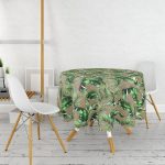 - MasaYuv-3327-Gorsel2 - Realhomes  Çuval Zeminde Yeşil Yaprak Desenli Özel Tasarım Yuvarlak Masa Örtüsü - Çap 140cm Realhomes