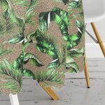 - MasaYuv-3327-Gorsel3 - Realhomes  Çuval Zeminde Yeşil Yaprak Desenli Özel Tasarım Yuvarlak Masa Örtüsü - Çap 140cm Realhomes