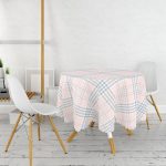 - MasaYuv-3334-Gorsel2 - Realhomes Pembe Zeminli Ekose Desenli Özel Tasarım Yuvarlak Masa Örtüsü - Çap 140cm Realhomes