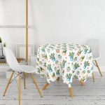 Saksıda Sevimli Kaktüsler Tasarımlı Modern Yuvarlak Masa Örtüsü - Çap 140cm Realhomes