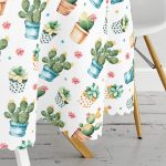 Saksıda Sevimli Kaktüsler Tasarımlı Modern Yuvarlak Masa Örtüsü - Çap 140cm Realhomes