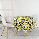 Çizgili Siyah Zeminli Limon Desenli Yuvarlak Masa Örtüsü - Çap 140cm Realhomes