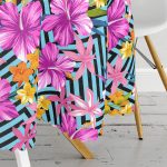 Mavi Geometrik Zeminli Çiçekler Modern Tasarım Yuvarlak Masa Örtüsü - Çap 140cm Realhomes