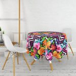 - MasaYuv-3367-Gorsel2 - Realhomes Zigzag ve Çiçekler Özel Tasarım Yuvarlak Masa Örtüsü - Çap 140cm Realhomes