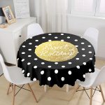 Siyah Zeminde Sweet Holiday Tasarımlı Dijital Baskılı Yuvarlak Masa Örtüsü - Çap 140cm Realhomes