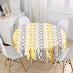 Sarı Gri Zigzag Desenli Modern Tasarımlı Yuvarlak Masa Örtüsü - Çap 140cm Realhomes