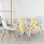 Sarı Gri Zigzag Desenli Modern Tasarımlı Yuvarlak Masa Örtüsü - Çap 140cm Realhomes