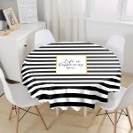 - MasaYuv-3382-Gorsel1 - Realhomes  Siyah Beyaz Gold Yazılı Modern Yuvarlak Masa Örtüsü - Çap 140cm Realhomes