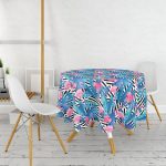 Geometrik Mavi Pempe Flamingo Tasarımlı Dijital Baskılı Yuvarlak Masa Örtüsü - Çap 140cm Realhomes