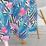 Geometrik Mavi Pempe Flamingo Tasarımlı Dijital Baskılı Yuvarlak Masa Örtüsü - Çap 140cm Realhomes