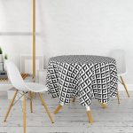 Siyah Beyaz Üçgen Geometrik Desenli Dijital Baskılı Yuvarlak Masa Örtüsü - Çap 140cm Realhomes