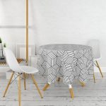 - MasaYuv-3412-Gorsel2 - Realhomes  RealHomes 3D Cube Desenli Dijital Baskılı Modern Yuvarlak Masa Örtüsü - Çap 140cm Realhomes