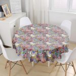 Renkli Mozaik Tasarımlı Özel Tasarımlı Yuvarlak Masa Örtüsü - Çap 140cm Realhomes