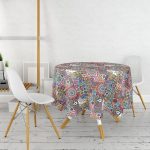 Renkli Mozaik Tasarımlı Özel Tasarımlı Yuvarlak Masa Örtüsü - Çap 140cm Realhomes