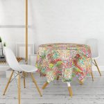 Siyah Zeminde Pembe Geometrik Desenli Yuvarlak Masa Örtüsü - Çap 140cm Realhomes