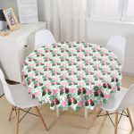 - MasaYuv-3453-Gorsel1 - Realhomes Flamingo Devetabanı Çizimli Özel Tasarım Yuvarlak Masa Örtüsü - Çap 140cm Realhomes