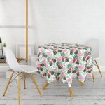 - MasaYuv-3453-Gorsel2 - Realhomes Flamingo Devetabanı Çizimli Özel Tasarım Yuvarlak Masa Örtüsü - Çap 140cm Realhomes