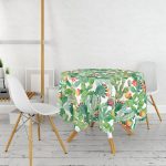 - MasaYuv-3474-Gorsel2 - Realhomes  Watercolor Kaktüs Dijital Baskılı Modern Yuvarlak Masa Örtüsü - Çap 140cm Realhomes