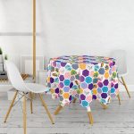 - MasaYuv-3495-Gorsel2 - Realhomes  Renkli Mozaik Desenli Modern Dijital Baskılı Yuvarlak Masa Örtüsü - Çap 140cm Realhomes