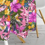 Siyah Zeminde Tropikal Desenli Özel Tasarımlı Yuvarlak Masa Örtüsü - Çap 140cm Realhomes