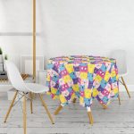 - MasaYuv-3558-Gorsel2 - Realhomes Renkli Kedicikler Çocuk Odası Özel Tasarım Yuvarlak Masa Örtüsü - Çap 140cm Realhomes