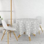 - MasaYuv-3563-Gorsel2 - Realhomes  Gri Zeminli Kar Taneleri Temalı Modern Tasarım Yuvarlak Masa Örtüsü - Çap 140cm Realhomes