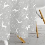 Gri Zeminli Geyikler ve Kar Taneleri Tasarımlı Dijital Baskılı Yuvarlak Masa Örtüsü - Çap 140cm Realhomes