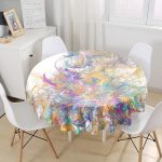 Realhomes Suluboya Desenli Dijital Baskılı Modern Yuvarlak Masa Örtüsü - Çap 140cm Realhomes