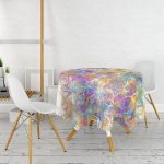 Realhomes Suluboya Desenli Dijital Baskılı Modern Yuvarlak Masa Örtüsü - Çap 140cm Realhomes