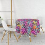 Realhomes Renkli Leopar Desenli Dijtal Baskılı Modern Yuvarlak Masa Örtüsü - Çap 140cm Realhomes