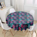- MasaYuv-3812-Gorsel1 - Realhomes Realhomes Renkli yapraklar Dijital Baskılı Modern Yuvarlak Masa Örtüsü - Çap 140cm Realhomes