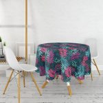 - MasaYuv-3812-Gorsel2 - Realhomes Realhomes Renkli yapraklar Dijital Baskılı Modern Yuvarlak Masa Örtüsü - Çap 140cm Realhomes