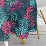 - MasaYuv-3812-Gorsel3 - Realhomes Realhomes Renkli yapraklar Dijital Baskılı Modern Yuvarlak Masa Örtüsü - Çap 140cm Realhomes