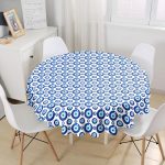 Realhomes Nazar Boncuğu Motifli Dijital Baskılı Modern Yuvarlak Masa Örtüsü - Çap 140cm Realhomes