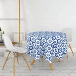 Realhomes Nazar Boncuğu Motifli Dijital Baskılı Modern Yuvarlak Masa Örtüsü - Çap 140cm Realhomes