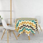 - MasaYuv-414-Gorsel2 - Realhomes Modern Zigzag Desen Dijital Baskılı Yuvarlak Masa Örtüsü - Çap 140cm Realhomes