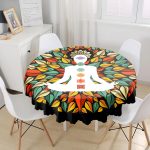 Uzak Doğu Yoga Motifleri Mandalas Özel Tasarım Dijital Baskılı Yuvarlak Masa Örtüsü - Çap 140cm Realhomes