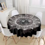 RealHomes Özel Tasarım Güneş Ay Motifli Yuvarlak Masa Örtüsü - Çap 140cm Realhomes