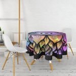 - MasaYuv-5009siyah-Gorsel2 - Realhomes  RealHomes Siyah Zeminde Renkli Üçüncü Göz Motifli Yuvarlak Masa Örtüsü - Çap 140cm Realhomes