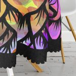 - MasaYuv-5009siyah-Gorsel3 - Realhomes  RealHomes Siyah Zeminde Renkli Üçüncü Göz Motifli Yuvarlak Masa Örtüsü - Çap 140cm Realhomes